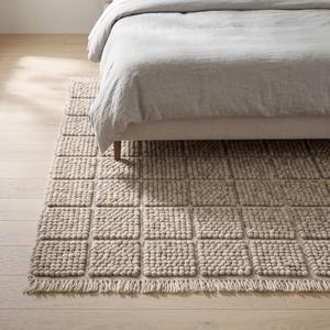 Tapis élégant en laine beige crème tissé à la main, couleur unie, antidérapant, à poils moyens, avec franges, pour décoration moderne de la maison - Product Image 3