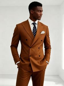 Traje de Negocios para Hombre, Color Marrón, Cierre de un Botón, Tela de Pana Transpirable, Cuello Mao, Frente Plano, Antiarrugas, Estilo Británico, Corte Regular - Product Image 2