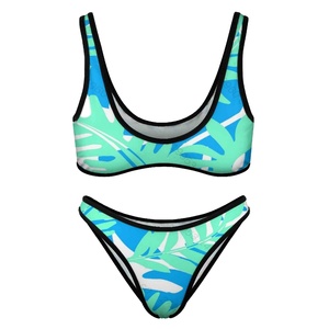 New Arrival Modern Style Digital Printed Women's <b>Bikini</b> <b>Sets</b> Solid Colours Front Logo Quick Dry Swimming Beach Wear Suits - Product Image 2