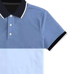 Polo pour homme à blocs de couleur, manches courtes, tricoté, décontracté, design uni, boutons sur le devant, longueur normale, bleu, noir, blanc, finitions - Product Image 2