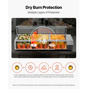 Scaldavivande Elettrico Commerciale 1500W in Acciaio Inox, Buffet da Banco con Coperchio in Vetro e Controllo Manuale della Temperatura - Product Image 6