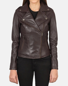 Best Quality Genuine <b>Leather</b> Women Motorcycle <b>Jacket</b> Stand Collar Zipper Closure Full Sleeve Moto Biker Style Autumn Wear - Product Image 2