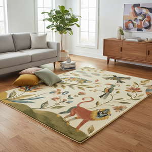 Tapis d'intérieur en laine douce et moelleuse, fait main, motif faune et flore de la jungle, singe, caméléon, oiseau, luxe personnalisé, vente en gros - Product Image 3