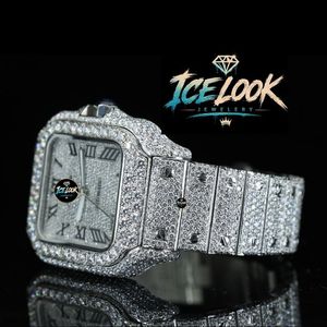 Reloj de Acero Inoxidable Cuadrado para Hombre Ice Look Jewelry, 40 mm, Analógico, de Cuarzo, Luminoso, de Lujo, con Cierre Plegable - Product Image 2
