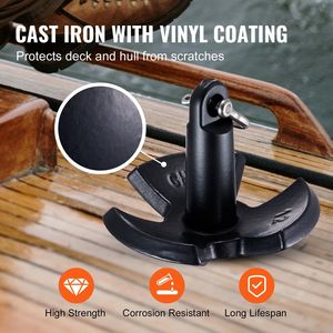 Ancora da Fiume in Ghisa da 12 LBS con Grillo Rivestito in Vinile Nero, Ancora a Fungo di Grado Marino per Barche di 10 Piedi - Product Image 5