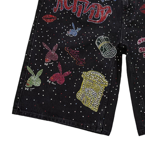 Pantalones Cortos Deportivos Casuales Transpirables de Talla Grande para Hombre, con Logotipo Personalizado de Alta Calidad y Pedrería, Servicio OEM - Product Image 5