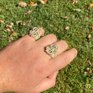 Moissanite Diamond Dollar <b>Sign</b> Statement Ring for Men Yellow Gold Luxury Money Symbol Baguette Stone Hip Hop Designer ring - Product Image 2