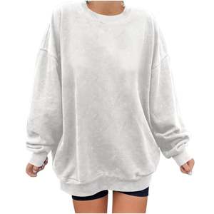 Sweatshirt Women Oversized Acid Washed 100% Cotton Crewneck Solid Color Fall <b>Winter</b> <b>Tops</b> Casual Loose Fit Knitted Fleece - Product Image 3