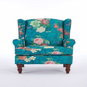 Fauteuil d'appoint au design floral moderne avec pieds en bois rétro, confortable et rembourré, pour salon ou chambre à coucher - Product Image 1