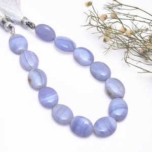 Perles ovales lisses en agate bleue naturelle de qualité supérieure (AAA+) 11x13mm-11x14mm, pierres semi-précieuses fantaisie en vrac pour la fabrication de bijoux - Product Image 2