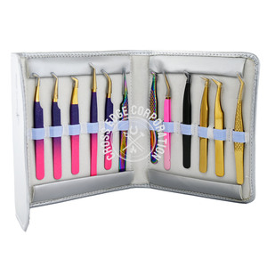 Pince à épiler russe pour l'isolement des cils en fibre de logo personnalisé, ensembles de 5 pièces de paillettes antidérapantes 45 à 90 degrés pour cils incarnés - Product Image 3