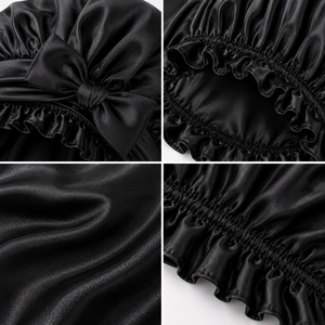 Bonnet de nuit en satin pour femmes, noir, élastique réglable, pour usage domestique, style décontracté, adulte - Product Image 5