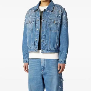 Vestes en jean pour hommes de haute qualité, style streetwear, 100% coton avec logo en strass sur le devant, prix bas pour les vestes d'hiver pour hommes - Product Image 2