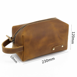 First Layer Cowhide <b>Toiletry</b> Travel <b>Storage</b> Bag Personalized Dopp Kit Custom Logo Genuine Leather Men Clutch Bag. - Product Image 2