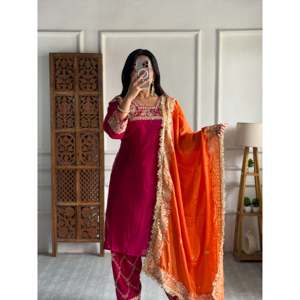 Ropa de fiesta de diseñador para mujer, parte inferior superior y hermoso conjunto Dupatta - Product Image 2
