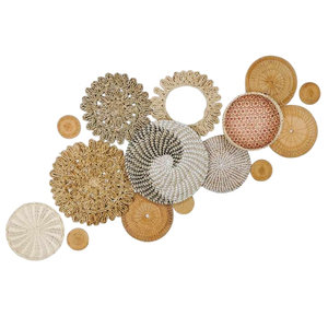 Cesta de pared redonda clásica hecha a mano, decoración de mimbre, jacinto de agua, ratán y bambú, en stock, para sala de estar estilo rústico. - Product Image 4