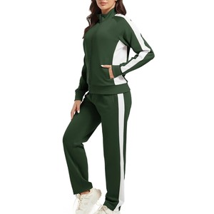 Women's Sporty <b>2</b> <b>Piece</b> Tracksuit <b>Set</b> Full Sleeve Color Blocked Turtleneck Zipper Top with Side <b>White</b> Stripe Pants Regular Fit - Product Image 3