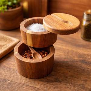 Salero, Botella para Condimentos, Tarro de Condimentos para Cocina, Caja de Pimienta de Madera, Caja de Condimentos, Caja de Almacenamiento de Sal y Especias de Madera de Acacia de UO - Product Image 1