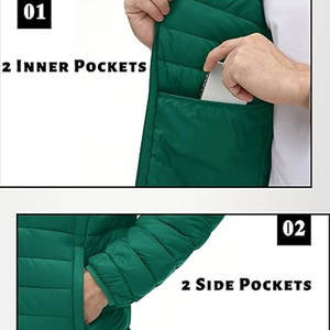 Veste d'hiver matelassée légère à capuche pour homme, pliable, idéale pour la randonnée, les voyages et le camping, fabriquée par l'usine OEM. - Product Image 5
