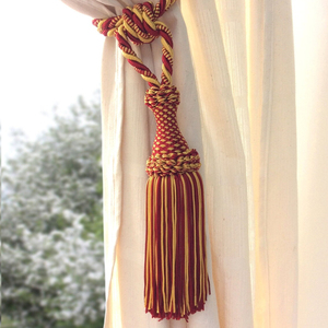 Luxury Drapery Window Treatments Elegant Handmade Red Gold <b>Tie</b> <b>Back</b> Big Mix Tassel Fringe Top Quality Tassels - Product Image 1