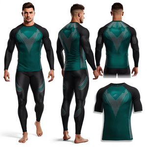 Camiseta de Compresión para Hombre con Pedrería Esmeralda, Manga Larga, Secado Rápido, para Gimnasio, Fitness, Deportes, Venta al Por Mayor - Product Image 1