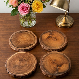 Posavasos Redondos de Madera de Acacia Maciza con Borde Natural de Bela Artisan, para Bebidas Frías/Calientes, Juego Personalizable de 4 - Product Image 1