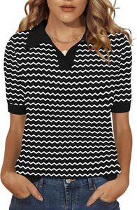 Camiseta de Punto de Manga Corta Azul Marino para Mujer, Color Sólido, Informal, Transpirable, Largo Regular, Poliéster, OEM Harry Johnson - Product Image 6