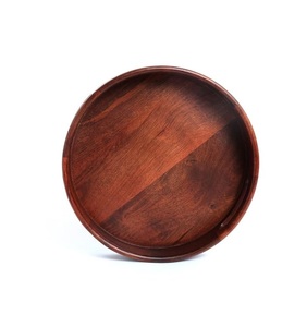 Plateau circulaire en bois, fait main, surface polie, grain de bois naturel, plateau de service avec poignées, décoration pour la maison et la cuisine - Product Image 4