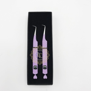Pince à cils en acier inoxydable à poignée diamantée durable, revêtement de papier violet à 90 degrés, pointe argentée - Product Image 6
