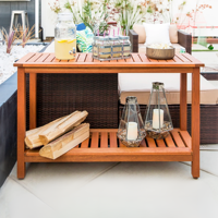 Table pliante moderne en bois d'acacia pour extérieur, avec 2 étagères, pour cuisine, salle à manger, bar, salon, hôtel – Fabrication vietnamienne, vente en gros