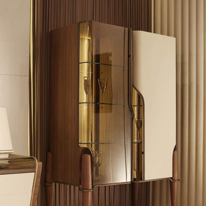 Elara Glass Luxe Unit Modern Luxury Wood <b>Bar</b> Cabinet Eco-Friendly Durable 2+ Compartments Stainless Steel - Product Image 3