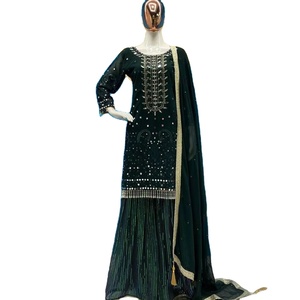 Dernier Designer Faux Georgette Broderie Séquence Travail Sharara Costume Par FabZone - Product Image 1