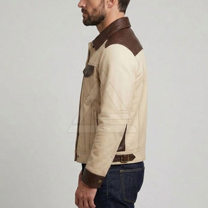 Modern <b>Men</b> Leather Trucker <b>Jacket</b> Zip Front Casual Outerwear With <b>Utility</b> Pockets And Structured Shoulder Details - Product Image 6
