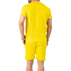 Ensemble deux pièces jaune pour hommes, t-shirt et short décontractés à manches courtes, tenue d'été 100% coton, streetwear - Product Image 2