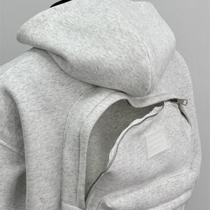 Men's Casual Zipper Drop Shoulder <b>Black</b> Hooded Sweatshirt <b>Backpack</b> Pocket Regular Fit French Terry Winter Breathable - Product Image 4