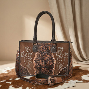 Sac fourre-tout en cuir repoussé floral pour femme, sac à bandoulière en cuir de vachette avec sangle amovible, sacs fourre-tout pour femme - Product Image 5