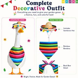 Ensemble d'accessoires Fiesta d'été : Bandana rayé vibrant et Sombrero en paille avec pompons colorés pour Yard Goose - Product Image 3