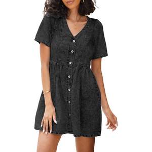 2025 vestido de mezclilla Midi Sexy para mujer Simple Bodycon Swing Western Short Jean Button Down Light Washed Skinny Fit - Product Image 4