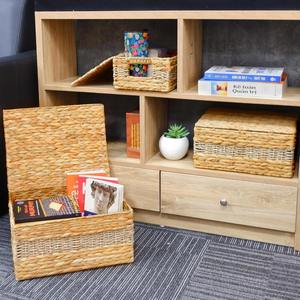 Paniers de rangement avec couvercles, lot de 3, rectangulaires, en jacinthe d'eau, faits à la main, vente en gros, écologiques, fabriqués au Vietnam - Product Image 3