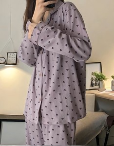 Conjunto de Pijama a Rayas para Mujer, Suave, Color Morado, Cuello Alto, Manga Larga, Pantalones Cómodos con Cintura Elástica y Cordón Ajustable, 97% Poliéster, 3% - Product Image 3