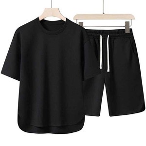Conjuntos Deportivos Casuales de Verano Personalizados de 2 Piezas, Conjunto de Camiseta de Manga Corta para Hombre, Pantalones Cortos de Verano de Algodón para Hombre, Conjunto Unisex Liso Teñido - Product Image 2