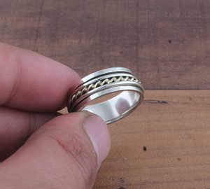 Wholesale 925 Sterling Silver Metal Band <b>Ring</b> Two-Tone Brass Design <b>Ring</b> Handcrafted Silver and Brass Band Jewelry Supplier - Product Image 5