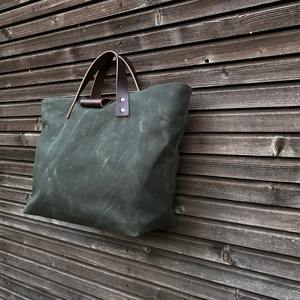 Bolso Tote de Lona y Cuero, Bolso de Hombro Vintage de Lona, para Viajes, Trabajo, Compras, Gran Capacidad, Impermeable, con Bordado Abierto, LCTB-0051 - Product Image 1