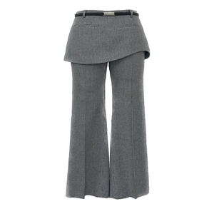 Pantalon en laine taille haute coupe droite, plissé devant, fermeture boutonnée, couleur unie, formel, longueur complète, coupe classique, pour l'automne - Product Image 6