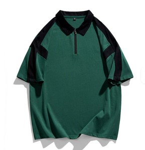 Polo pour femme à blocs de couleur, manches courtes, décontracté, tricoté, séchage rapide, 100 % polyester, patchwork noir et gris - Product Image 5
