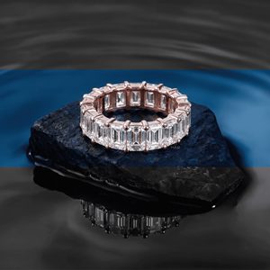 Anillo de diamantes cultivados en laboratorio, corte esmeralda, banda de eternidad en oro rosa, anillo de eternidad completo, elegante anillo de boda para mujer - Product Image 3