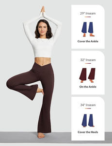 Leggings de yoga taille haute à jambe évasée, longueur intégrale, noir uni, en Spandex et Nylon, sans couture, extensibles dans les quatre sens, taille élastique - Product Image 4