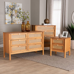 Ensemble de rangement 3 pièces Japandi brun doré Tiroirs en rotin vieilli - Product Image 2