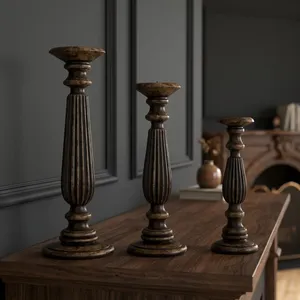 Juego de 3 Portavelas de Madera Vintage, Candelabros Rústicos, Centros de Mesa Decorativos para Decoración del Hogar - Product Image 4