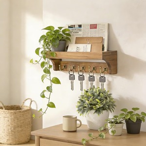 Wooden <b>Key</b> Holder With Mail Storage <b>Wall</b> Mounted <b>Hooks</b> Ideal For Entryway Stylish Home Decor And Space Saving Solution - Product Image 4